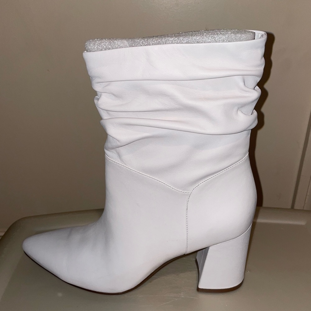 White Chunky pointed toe heel bootie